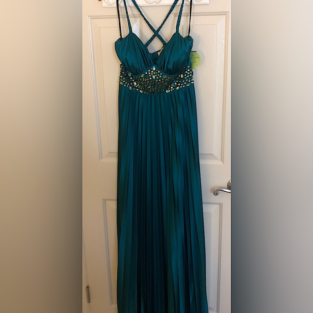 Speechless Teal Spaghetti Strap Formal Dress with Jewel Detail - Size 7 NWT